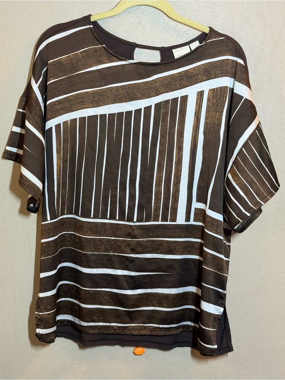 Chico’s Zanzibar Zebra Knit Brown & White SS Top Sz 1 GORGEOUS!!